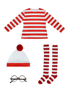 Disfraz de Waldo para Padres e Hijos, Conjunto de <span class=keywords><strong>Cosplay</strong></span> para la Semana del Libro, Camiseta a Rayas, Pantalones, Sombrero, Gafas, Kit de Dibujos Animados de Wally Waldo, Disfraz de Pareja para Halloween, TV y Cine - Product Image 5