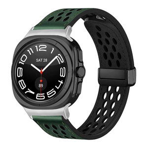 <span class=keywords><strong>Boucle</strong></span> pliante magnétique en <span class=keywords><strong>cuir</strong></span> respirant élastique creux pour Samsung pour Galaxy Watch 47mm Ultra Band Luxury Sport <span class=keywords><strong>Bracelet</strong></span> - Product Image 6