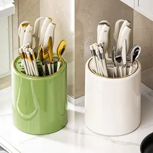 Venda quente Talheres Organizador Utensílio Titular Knife Block Drain Rack Colher Garfo Pauzinhos Gaiola de Plástico 360 Rotating Knife Holder