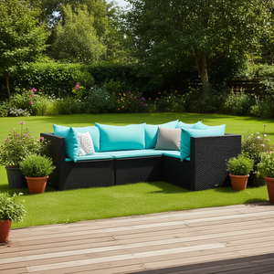 Set Lounge da Esterno in Rattan PE Nero 63x63x57 cm, Arredamento da Giardino Stile Contemporaneo Resistente alle Intemperie - Product Image 2