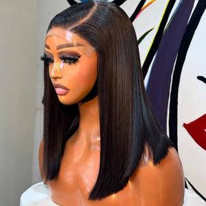 Parrucca <span class=keywords><strong>Bob</strong></span> in pizzo trasparente parrucche frontali da <span class=keywords><strong>donna</strong></span> dritte corte 13x4 pizzo Prepluck brasiliano capelli umani parrucche - Product Image 3