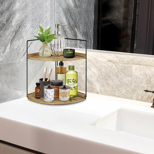 Scaffale <span class=keywords><strong>di</strong></span> stoccaggio del bancone del bagno a due strati, scaffale d'angolo in <span class=keywords><strong>legno</strong></span> per il piano <span class=keywords><strong>di</strong></span> lavoro della cucina, portaspezie, scaffale <span class=keywords><strong>di</strong></span> stoccaggio del Desktop - Product Image 2