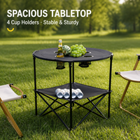 Table ronde pliante de camping en toile moderne, portable, petite, pour pique-nique, avec 4 porte-gobelets, mobilier d'extérieur