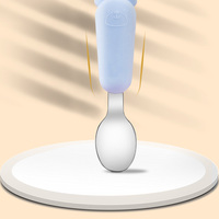 Ensemble d'alimentation pour bébé personnalisé en gros, fourchette et cuillère en acier inoxydable 316L de qualité alimentaire antidérapantes avec poignée en silicone en forme d'ours pour tout-petits