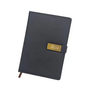 A4 A5 Pu Cover Hoofdkantoor Bedrijf Zwarte Hardcover Lederen Notebook Dagboek 2024 Met Logo