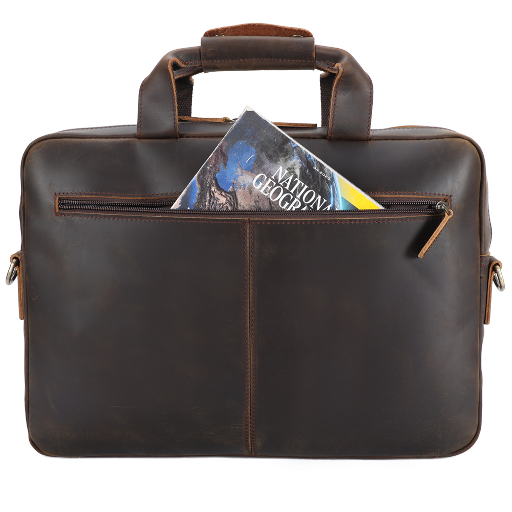 Crazy Horse Leather Men's Laptop Briefcase – Genuine Cowhide Messenger Bag - View 3