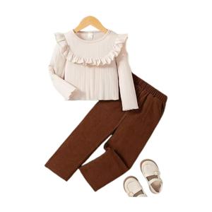 Set di <span class=keywords><strong>abbigliamento</strong></span> per ragazze alla <span class=keywords><strong>moda</strong></span> nuovo Design per bambini che indossano pantaloni cachi a maniche lunghe - Product Image 1