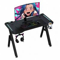 Bureau de jeu incurvé BEISIJIE R-6 en fibre de carbone, table fixe avec éclairage RGB et accessoires