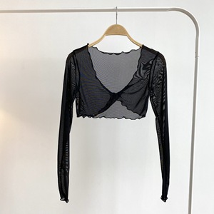 Camicia da donna <span class=keywords><strong>con</strong></span> fodera per balletto e Yoga <span class=keywords><strong>con</strong></span> <span class=keywords><strong>nodo</strong></span> incrociato a rete <span class=keywords><strong>corta</strong></span> <span class=keywords><strong>con</strong></span> abiti da ballo a maniche lunghe da donna blusa da donna - Product Image 4