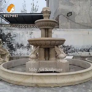 Fuente de agua de granito sólido Natural grande, con estatuas de pato tallado para exteriores