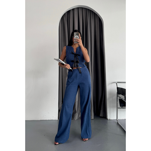 Conjunto de Mono Azul para Mujer GOFRE con Detalle de Lazo - Blusa y Pantalones - Product Image 5