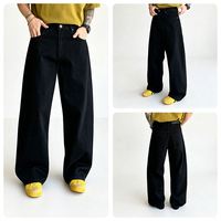 Nouvelle Tendance Américaine en Matière de Vêtements pour Hommes - Pantalon en Denim Noir Délavé, Coupe Droite et Ample, Style Polyvalent et Couleur Unie