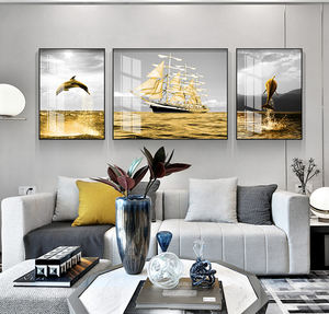 الفاخرة 3D الصور الفنون الحديثة غرفة المعيشة الديكور الذهبي البحر لوحات المشهد الخزف المصنوع من الكريستال جدار الفن - Product Image 3