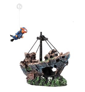 Tanque de peces Aquascape resina barco acuario decoración suministros medio naufragio pecera decoración escondite cueva - Product Image 2