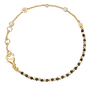Gemnel sterling silver 18k gold north star mini biography moonstone black spinel bead gemstone bracelet