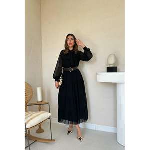 เดรสชีฟองสีดำสุดหรู คอผูก ทรงหลวม เอวธรรมชาติ ใส่ได้ทุกวัน ผ้าบางเบา โปร่งแสง สไตล์ลำลอง - Product Image 3