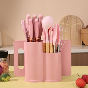 Juego de 19 utensilios de cocina de silicona ecológicos con mango de madera y cuchillos de cocina de acero inoxidable, aptos para lavavajillas, con organizador de almacenamiento. - Product Image 5