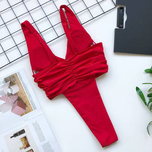 YWLG76353, gran oferta, traje de baño plisado de una pieza para mujer, traje de baño personalizado con <span class=keywords><strong>escote</strong></span> en <span class=keywords><strong>V</strong></span> <span class=keywords><strong>profundo</strong></span> Sexy para niñas, traje de baño brasileño - Product Image 4