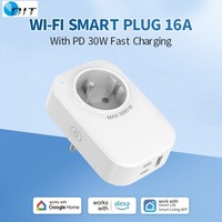 Remote Control Suara Bahasa Prancis Soket PC Pintar Colokan Cerdas USB-C PD30W 230V 16A Rumah Pintar Pengatur Waktu Pemantauan Daya