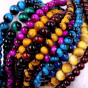 ลูกปัดแก้วคุณภาพสูง ขนาด 8 มม. 10 มม. ลายเลียนแบบสีเหลือง น้ำเงิน เขียว ชมพู ลายตาเสือ สำหรับทำสร้อยข้อมือและเครื่องประดับ ทำเอง - Product Image 3