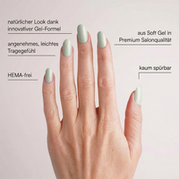 Faux ongles en gel souple réutilisables, sans HEMA, ronds, de taille moyenne, couleur menthe naturelle, à presser, pour marque privée