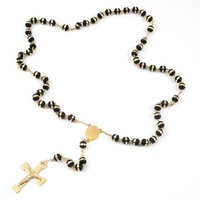 Perles noires en acier inoxydable croix pendentif bijoux or catholique chapelet prière collier Crucifix chapelet collier