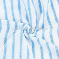 Tissu en maille rayée bleu et blanc, nouveau design, tricoté en warp, extensible, teint en fil, polyester