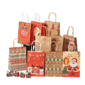 Groothandel Goedkope Kerst Patroon Craft Bag Recyclebaar Duurzaam Geschenkverpakkingen Craft Tassen Met Handvat