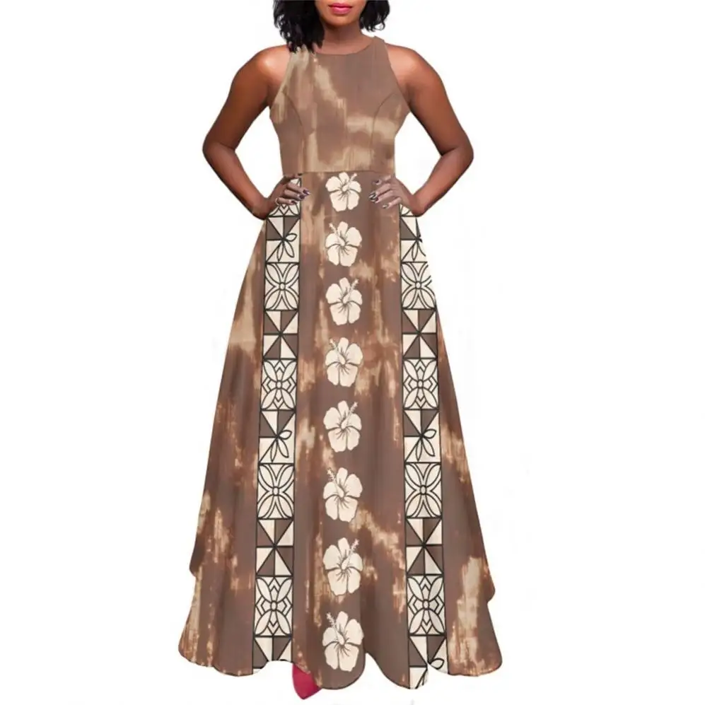 समर लूज़ स्लिंग स्लीवलेस ड्रेस महिलाओं के लिए कैज़ुअल सेक्सी टैंक ड्रेस ब्राउन प्रिंट हिबिस्कस लेडी मैक्सी फैक्ट्री प्रत्यक्ष बिक्री