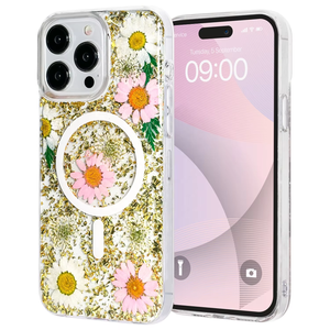 Funda Personalizada para Teléfono Móvil 16 Pro Pro Max, Resistente al Agua, con Flores Secas Prensadas Reales, Magnética, Hecha <span class=keywords><strong>a</strong></span> Mano, con Purpurina, TPU+PC - Product Image 1