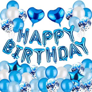 Joyeux <span class=keywords><strong>Anniversaire</strong></span> Bleu Ballons En Latex Ballons de Numéro De Feuille Bébé Garçon Fille Première Fête D'<span class=keywords><strong>anniversaire</strong></span> Décorations Mes 1 An Fournitures - Product Image 1