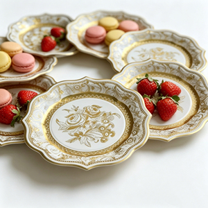 Collection d'Assiettes en <span class=keywords><strong>Carton</strong></span> Jetables Écologiques de Qualité Alimentaire, Style <span class=keywords><strong>Vintage</strong></span> Européen, pour Vente en Gros, Idéale pour Fêtes, Repas et Rassemblements - Product Image 5