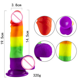 Prix usine arc-en-ciel gode gros Silicone Super doux coloré gode avec balle et ventouse jouets sexuels pour adultes pour les femmes - Product Image 4