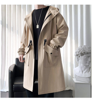 YiXin Trench Coat pour hommes 2022 couleur unie coupe-vent mode décontracté à capuche longs manteaux pour hommes