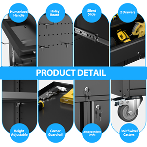 Aobabo OEM Garage Storage Cabinet Metal <b>Tool</b> Cabinet 2 Door with Pegboard and 2 <b>Drawers</b> Black Anti-Corrosion - Product Image 4
