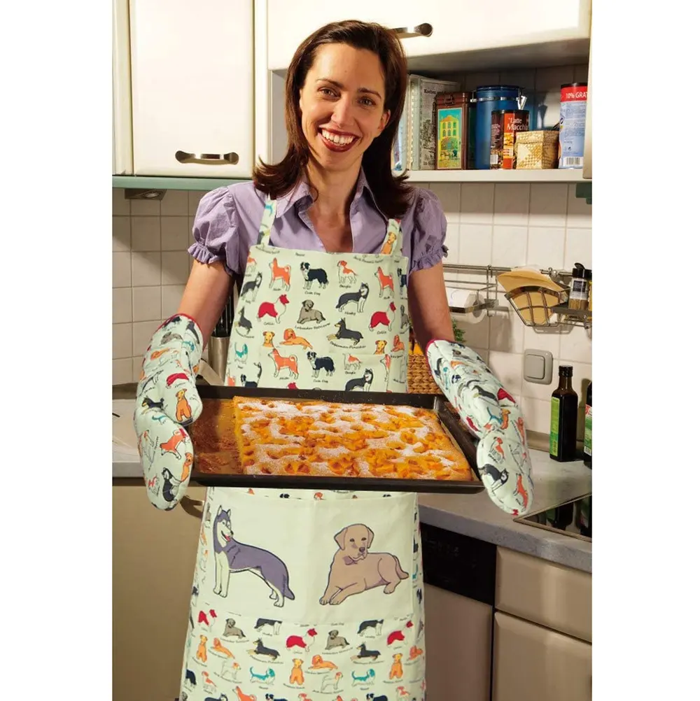heat resistant custom LOGO cotton hand oven mitt cooking oven kitchen mitt chef apron pot holder tea towel set