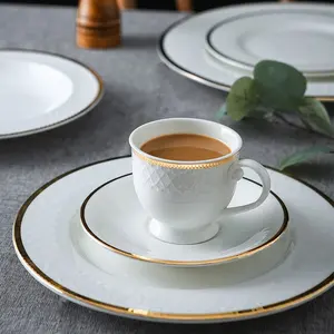 Ensemble de tasses et soucoupes de café en porcelaine, avec poignée dorée, logo personnalisé, Design gaufré, 20 pièces