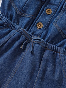 Qingli OEM fabbrica No tariffario abbigliamento estivo per bambini nuova moda per ragazze <span class=keywords><strong>tuta</strong></span> a maniche corte in Denim - Product Image 5