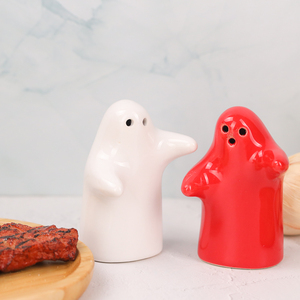 Stoples bumbu keramik Modern & lucu warna merah & putih dengan tutup kaca anti-lembap tutup aman makanan toples lada dapur