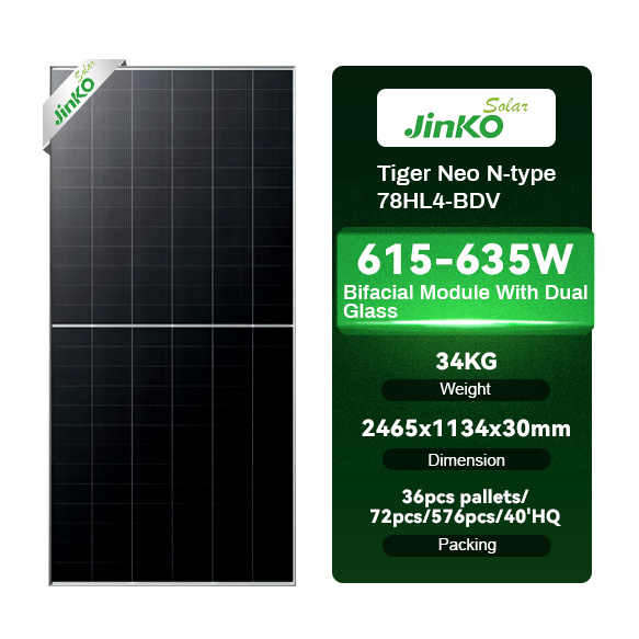 Jinko Tiger Neo N-Type 78HL4-BDV 625W Bifacial Solar Panels