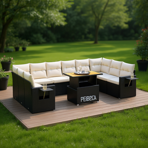 Peibpca Garden <b>Sofa</b> Set Black Pe <b>Rattan</b> 6 Seater Adjustable Armrests Outdoor Furniture Contemporary Design - Product Image 2