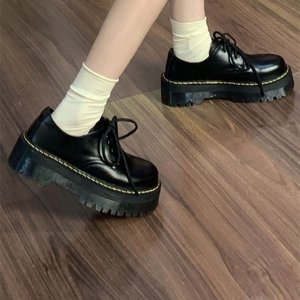 2026 New Spring Women's Black College Style Leather <b>Shoes</b> Thick Sole <b>Height</b> <b>Increasing</b> Retro French & Japanese Style Pumps - Product Image 2
