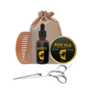 Kit de soin de la barbe pour homme avec baume à barbe, huile, peigne, ciseaux et sac pour le coiffage et l'entretien de la barbe - Product Image 1