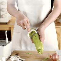 Keuken Essentials 6-delige handmatige roestvrijstalen fruit- en groenteschillerset met opberghouder, inclusief schaar en garde