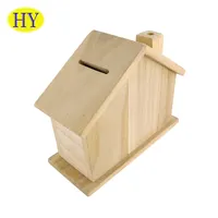 Unfinished Wooden Piggy Coin Bank, Give Save Spend Box