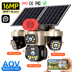 Project Grade 16MP <strong>4</strong> Lens AOV Solar Security <strong>Camera</strong> 24/7 Recording IP66 Outdoor PTZ <strong>CCTV</strong> <strong>System</strong> for Industrial &amp; Villa Estate - Product Image 1