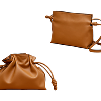 Tas Selempang Kulit Asli SHX Custom - Tekstur Kerut, Ukuran Kecil, Fashionable, Tali Tunggal, Bahan Katun Lembut, Model Slouchy untuk Wanita
