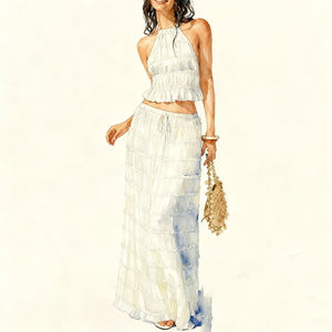 Usines OEM chinoises prennent en charge la personnalisation de petites séries de costumes décontractés pour femmes de style halter pour les stations balnéaires. - Product Image 1