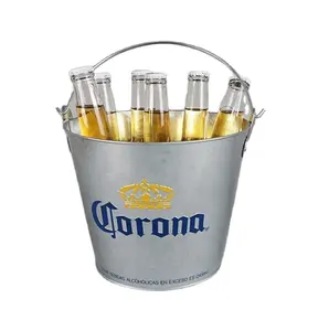Custom Logo Solid Galvanized Metal Plate Tinplate Leakproof 5L Champagne Beer Ice Tin Bucket With Handle