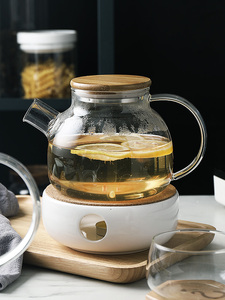 1L claro de vidrio de borosilicato, Té tetera resistente al calor claro vidrio tetera con la tapa de bambú con <span class=keywords><strong>calentador</strong></span> - Product Image 6